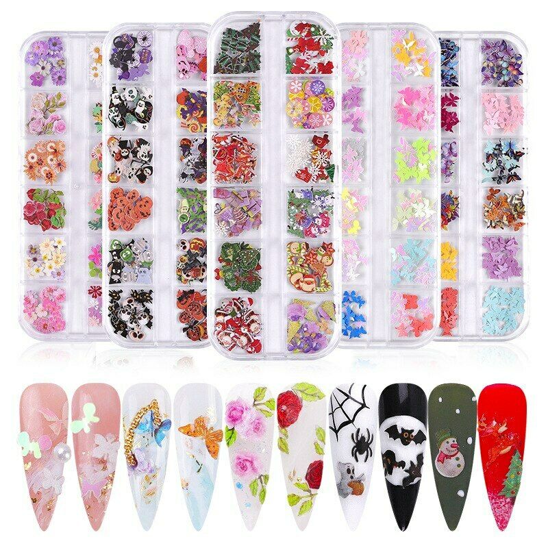 Christmas Halloween Nail Sequins Holo Butterfly Wood Pulp Flake 3d Nail Decor