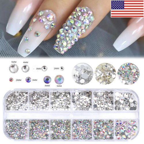 2400pcs Nail Art Acrylic Rhinestone Glitter Diamond Gems 3d Tips Diy Decoration