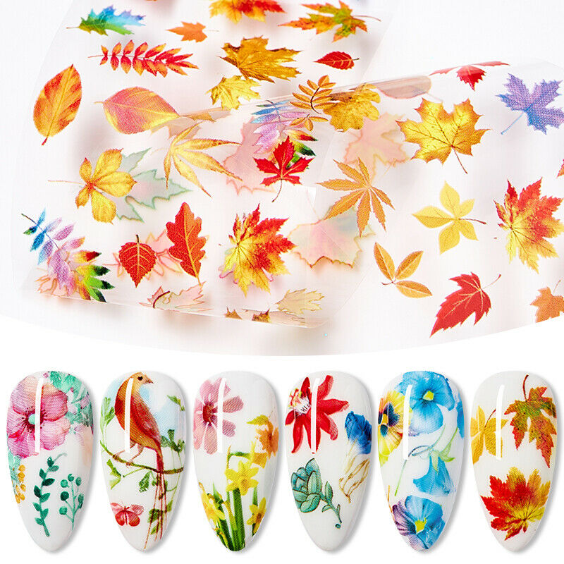 Nail Art 3d Stickers Decals Tips Maple Leaves Autumn Colorful 3d Decorations Diy