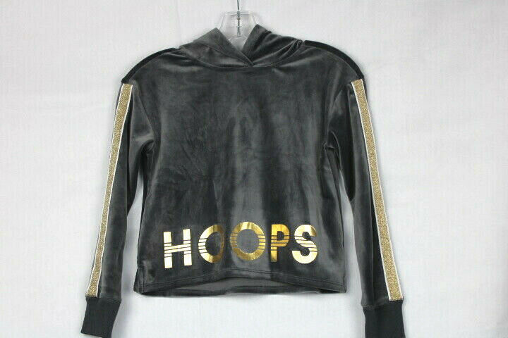 Justice Active Size 8 Gray Velour "hoops" Hoodie - Graphic & Gold Accents