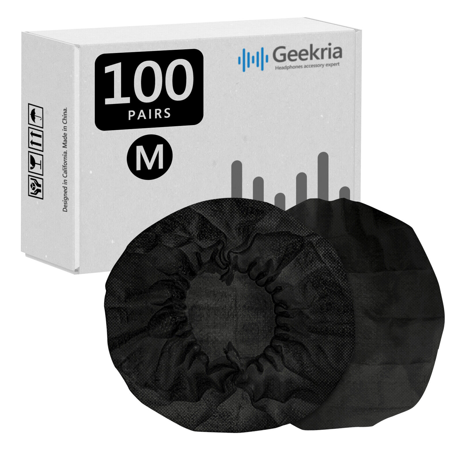 Geekria 100 Pairs Disposable Headphone Covers Fits 3.14"-4.33" Headsets (black)