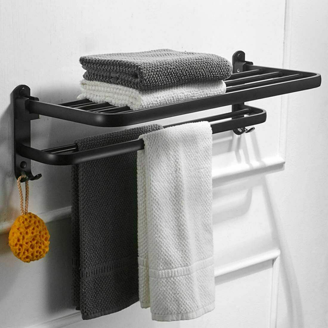 Self-adhesive Bathroom Towel Rack 2 Layer Towel Shelf With 2 Hooks Wall Mounted
