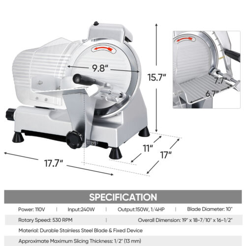 New 240w 10" Kitchen Deli Meat Slicer Electric 530rpm Cheese Food Slice Machine