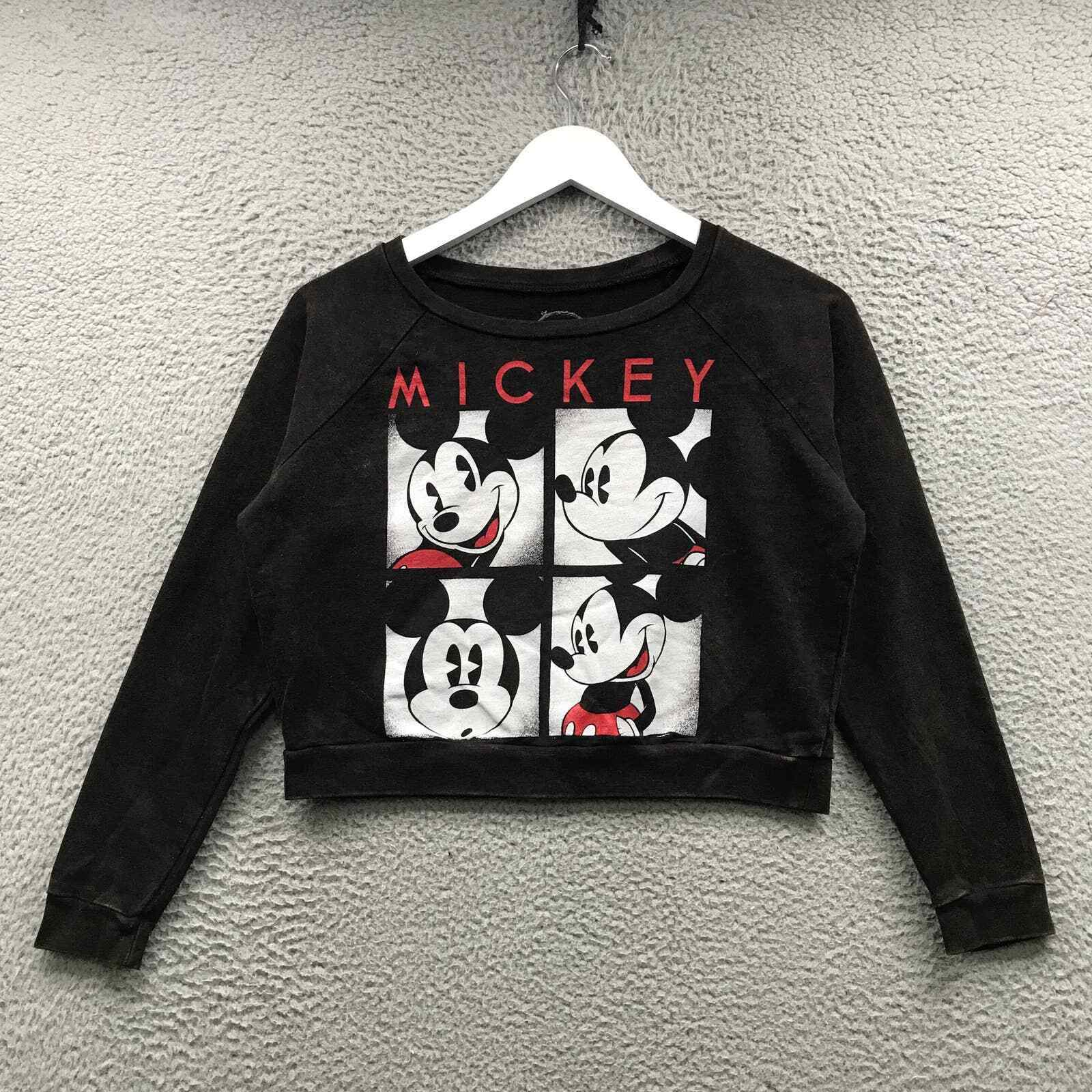 Disney Mickey Mouse Sweatshirt Girls Youth Medium M Long Sleeve Cropped Black